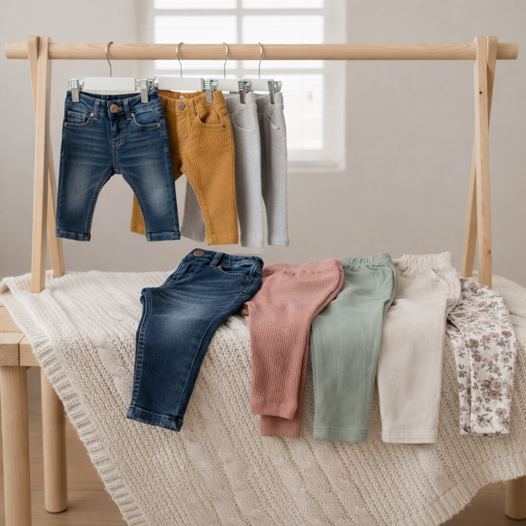 Pantalons et leggings bébé de seconde main, confortables et pratiques, pour enfants de 0 à 24 mois.