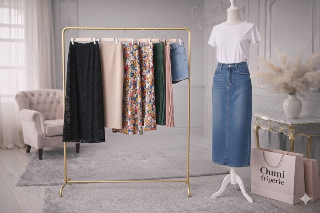 Jupe plissée, short en cuir et jupes de marques luxe soigneusement sélectionnées