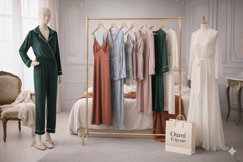 Pyjama en satin, nuisette de marque et vêtements d'intérieur en parfait état
