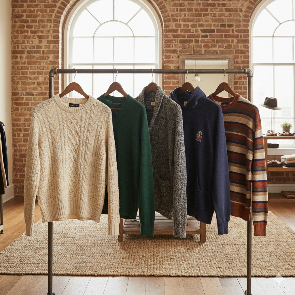 Pulls, gilets et sweats homme de seconde main, confortables et tendance, chez Oumi Friperie