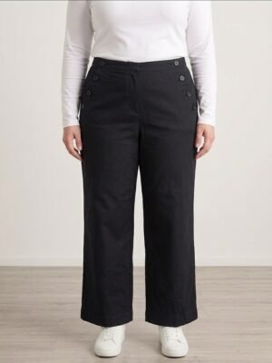 Photo 1 (face) : Pantalon large style pont noir Bonprix femme taille 48 vue porté