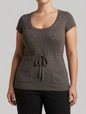 Tunique pull sans manche marron taupe Bonobo femme taille L porté