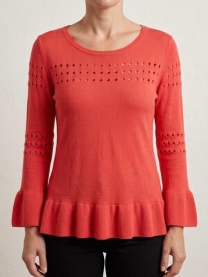 Pull fin orange ajouré Little Miss Captain femme taille S porté