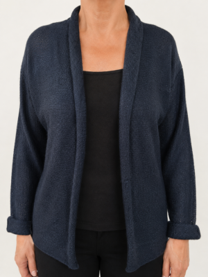 Gilet ouvert col châle bleu nuit Promod femme taille L porté