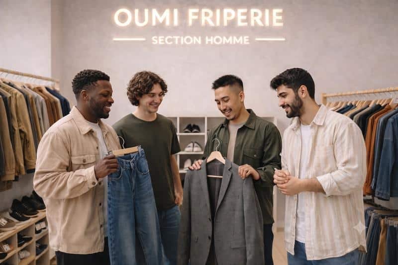 Sélection de vêtements homme de seconde main triés par Oumi Friperie