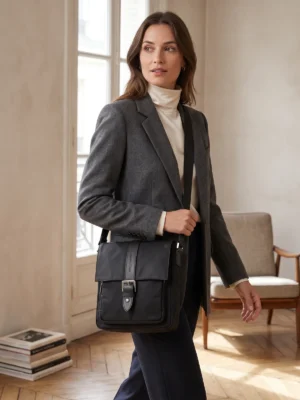 besace nylon cuir lancaster noir lancaster paris face