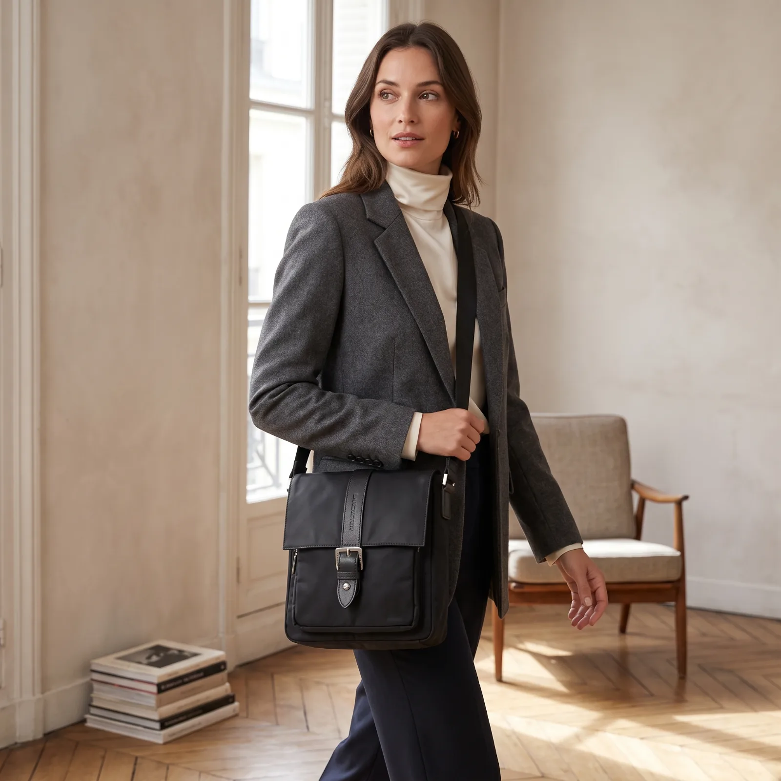 besace nylon cuir lancaster noir lancaster paris face