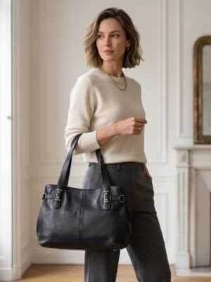 cabas cuir texier noir face
