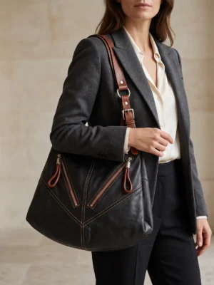 grand sac hobo motard noir marron artisanal made in italy face