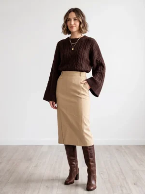 jupe droite mi longue beige sable pure by together porte