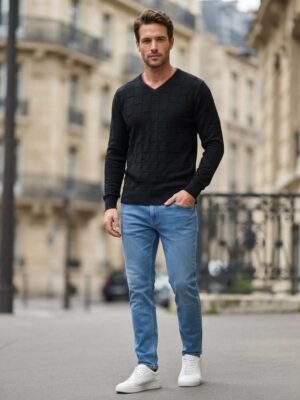 pull noir firefly homme Sa face avant présente un jeu de maille texturée à motif damier. Confectionné en pur coton,