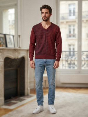 Pull col V bordeaux R. Francois homme - Taille M