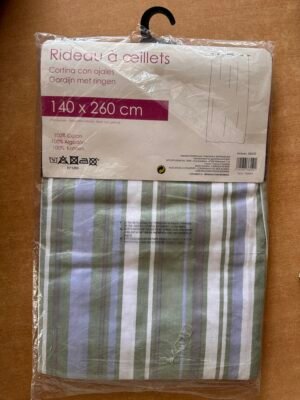 Rideau à œillets 140x260 cm bleu et rayures coton d'occasion – linge de maison de seconde main sur Oumi Friperie