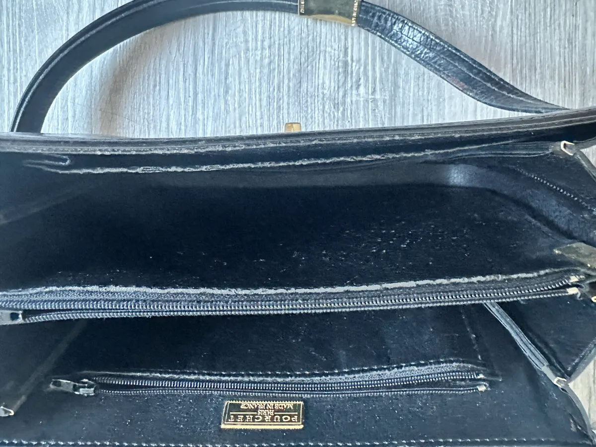 sac bandouliere pourchet noir pourchet paris etiquette