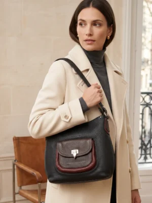 sac hobo lancaster tricolore noir marron bordeaux face