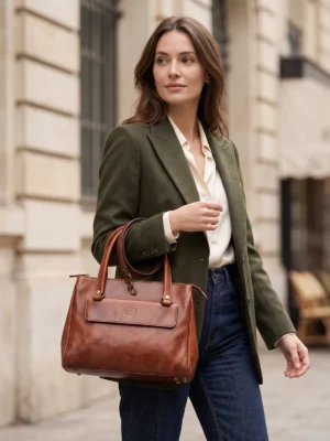 sacoche francinel cognac marron francinel paris face