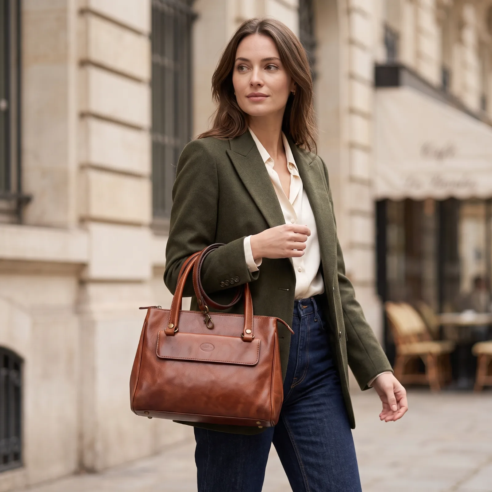 sacoche francinel cognac marron francinel paris face