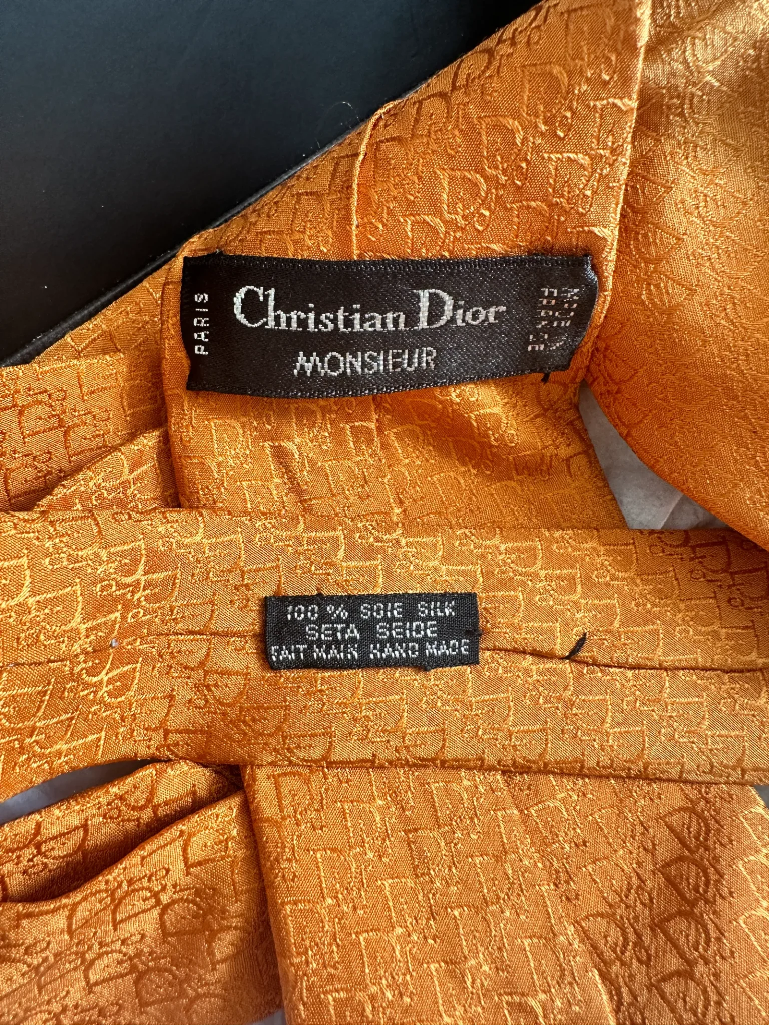 cravate dior en soie orange christian dior dos