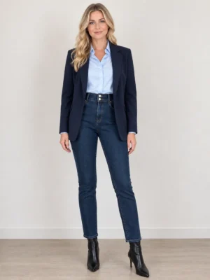 jean taille haute cache cache bleu porte