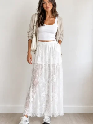 jupe midi dentelle blanche generique porte