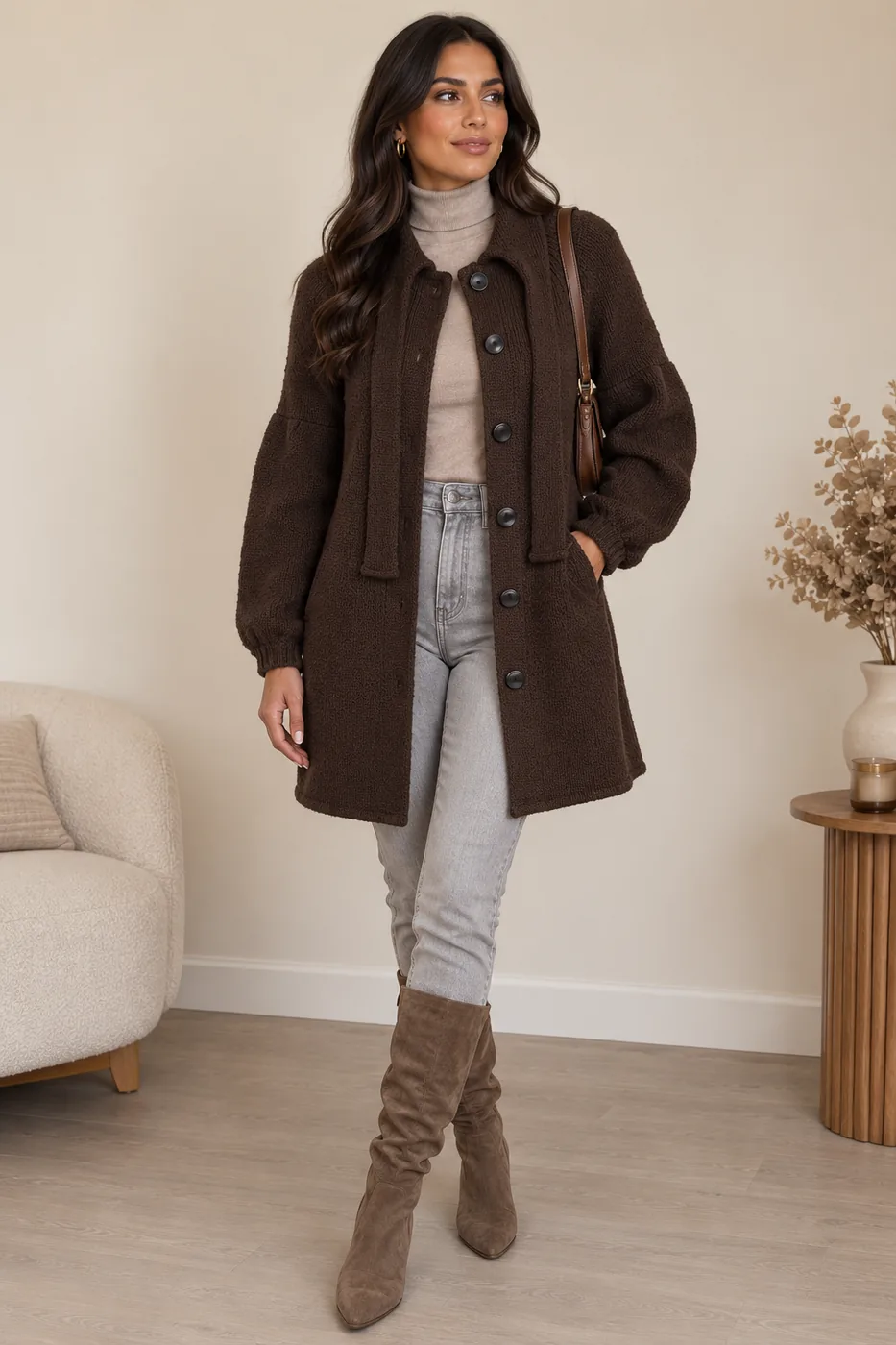 long gilet marron occasion