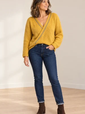 pull cache coeur moutarde occasion